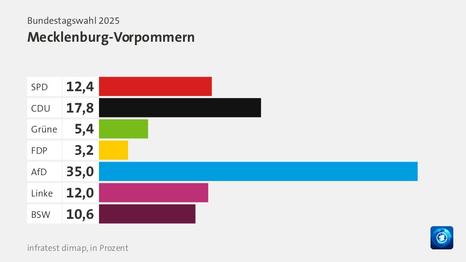 VorlaeufigesEndergebnis, : SPD 12,4; CDU 17,8; Grüne 5,4; FDP 3,2; AfD 35,0; Linke 12,0; BSW 10,6; Quelle: Bundeswahlleiterin